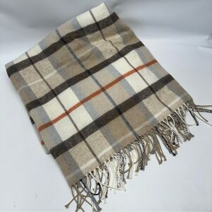 MT I1 Plaid Throw Blanket Wool Cotton Acrylic Blend Italy 60 x 54 Fringe LOVELY